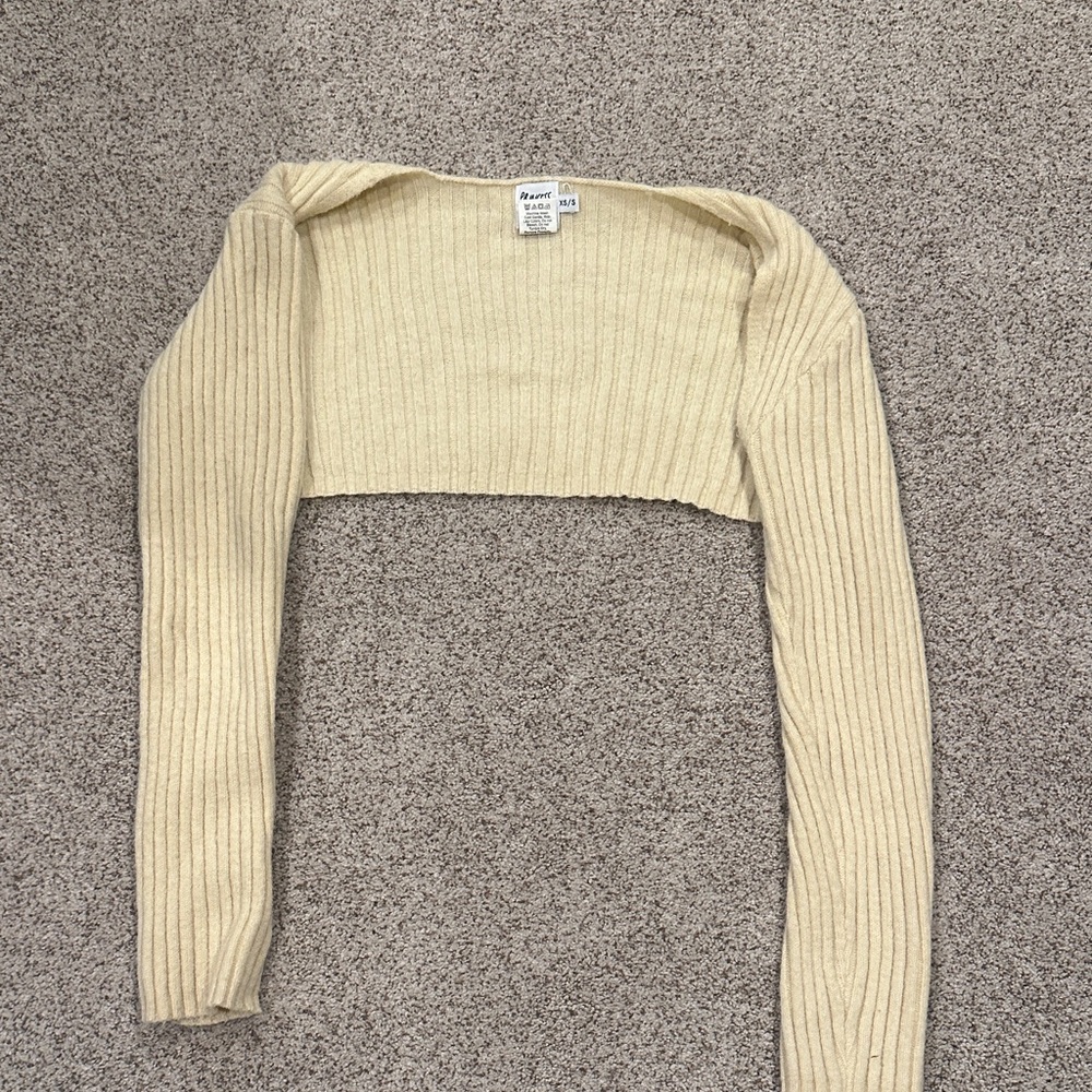 Princess Polly Cream Ribbed Long Sleeve Crop Top